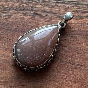 Large Sterling Silver and Pink Sunstone Teardrop Pendant
